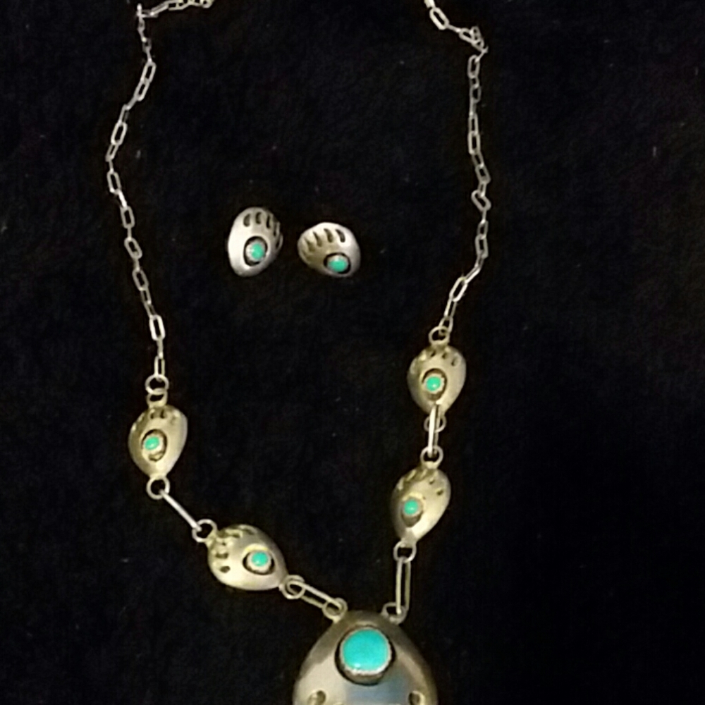 Turquoise sterling silver necklace and earrings